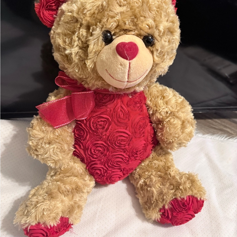 Adorable Red and Tan Plush Bear 🐻 love